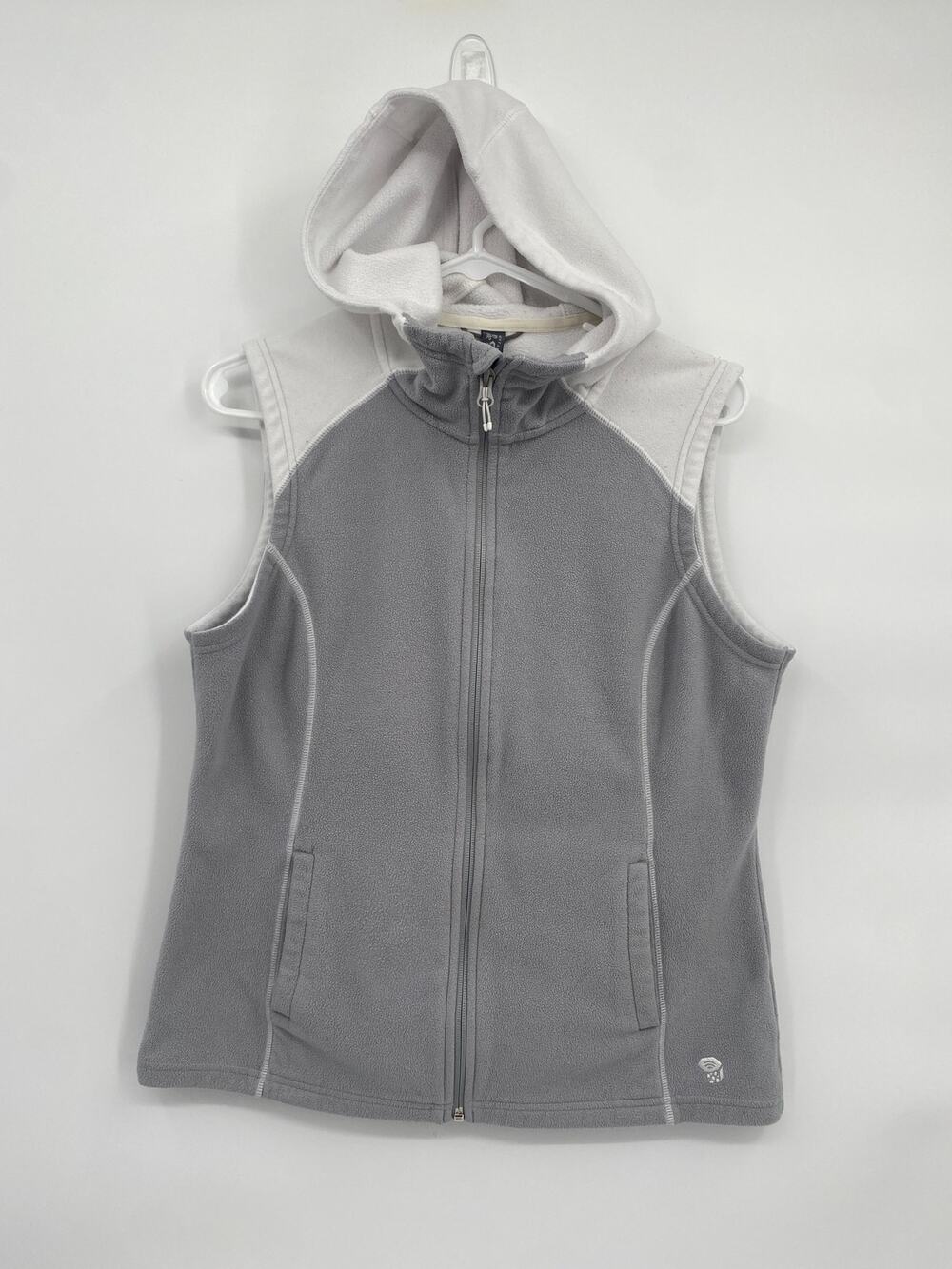 Mountain Hardwear Gray White Hoodie Vest Fleece Full Zip Medium